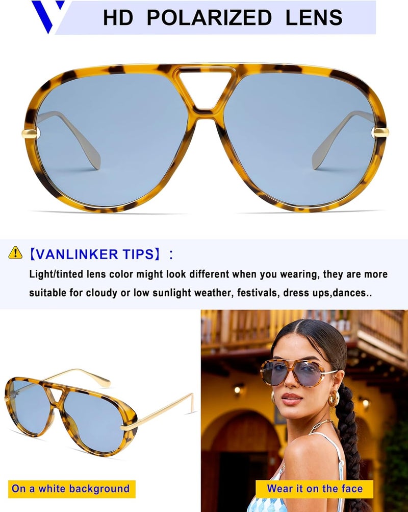 VANLINKER Oversized Trendy Polarized Aviator Sunglasses for Women Men Retro Round Sunglasses Vintage Shield Shades VL9798 - Image 4